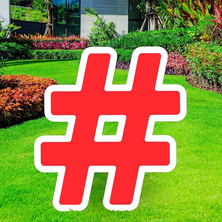 Red Hashtag Corrugated Plastic Yard Sign, 24in